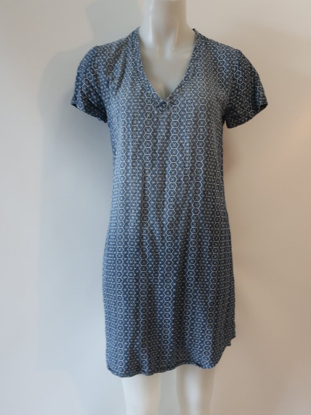 Womens Cloth & Stone Blue Print Short Sleeve Dress XS